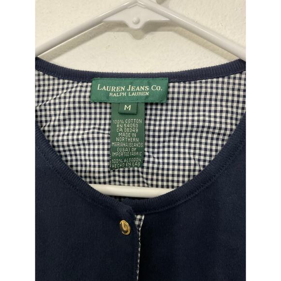 VTG Y2K Ralph Lauren Jeans Dark Blue Cardigan 3/4 Sleeves Metal Buttons Medium - Picture 5 of 5